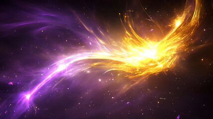 Wall Mural - dynamic collision of purple and gold energy streams in cosmic space