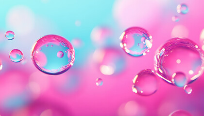 Wall Mural - colorful bubbles floating in dreamy background of pink and blue hues