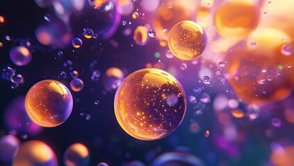 Poster - Colorful, Abstract spheres, floating in a dark space, with vibrant light reflections