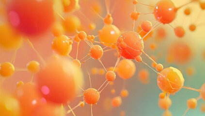 Aufkleber - Abstract orange molecule network, vibrant background