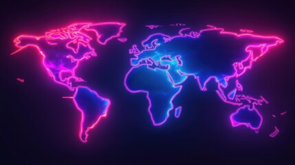 Wall Mural - futuristic world map with neon paths linking continents, symbolizing the complexity of global trade 