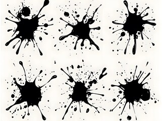 Canvas Print - Six Abstract Black Ink Splatter Designs On White