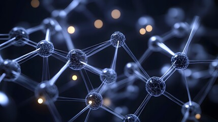 Wall Mural - abstract molecular structure interconnected with glowing nodes on a dark background