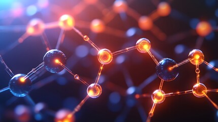 Wall Mural - glowing molecular structure with blue and orange atom connections