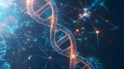 Wall Mural - digital dna double helix illuminated with abstract glowing connections