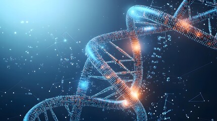 Wall Mural - digital dna strand illuminated against a blue background illustration
