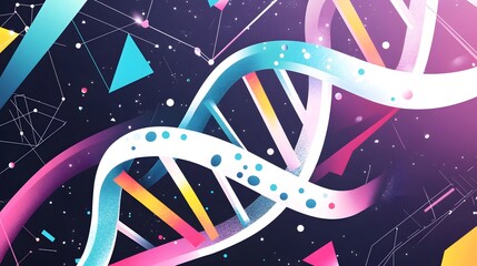 Wall Mural - colorful dna structure on abstract background with geometric shapes