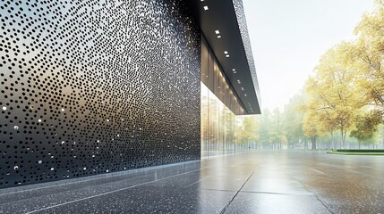 Sticker - Modern building exterior subtly illuminated soft morning light. AI Generated