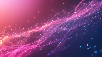 Wall Mural - Abstract network of glowing particles and lines over colorful background