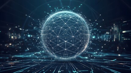 Wall Mural - digital sphere constructed with network connections and futuristic background