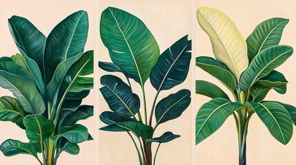 Wall Mural - Serene Tropical Leaves Softly Lit Botanical Illustration. AI Generated