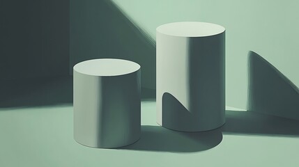 Wall Mural - Elegant white cylinders subtly illuminated by soft green light. AI Generated