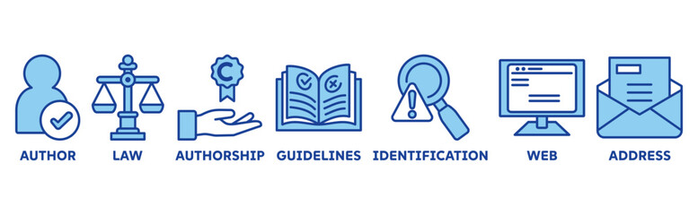 copyright icon set illustration concept with icon of author, law, authorship, guidelines, identifica