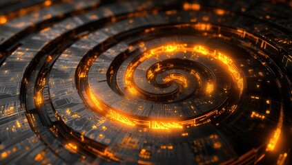 Aufkleber - Abstract spiral, glowing core, futuristic machine, energy vortex