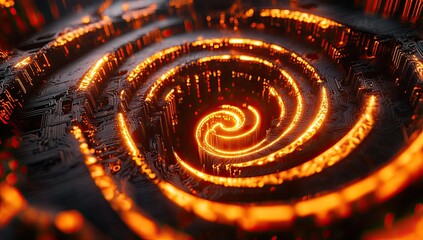 Aufkleber - Abstract spiral vortex, glowing orange lines, dark background, futuristic design