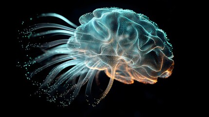 Wall Mural - luminous digital human brain illustration with fibers and particles