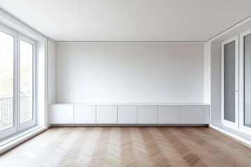 Wall Mural - Empty modern apartment, hardwood floor, sunlight, white walls, interior design