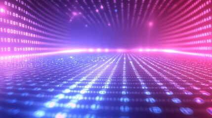 Wall Mural - binary code flows in a digital landscape of pink and blue