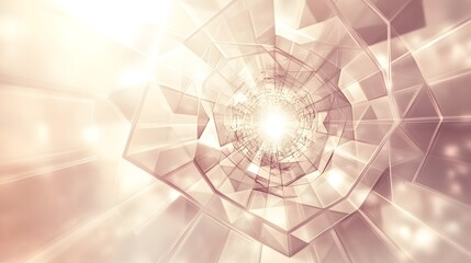 Wall Mural - abstract tunnel of transparent geometric shapes with a bright light