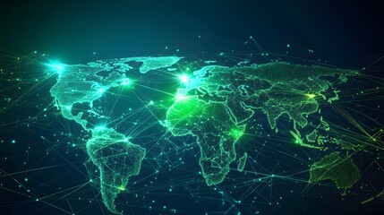 Wall Mural - global connectivity illustrated by a network of green lines