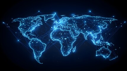 Wall Mural - digital world map with glowing connections and lines overlay