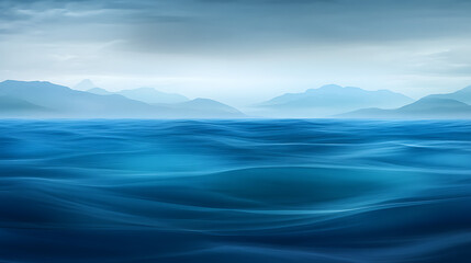 Canvas Print - Serene Blue Ocean Waves and Distant Mountain Range Creating a Peaceful Atmospheric Landscape