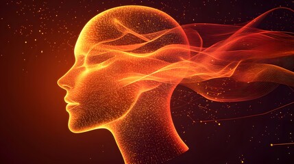 Wall Mural - abstract orange human head with flowing particles illustration