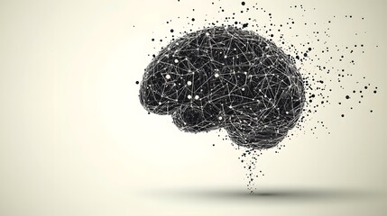 Wall Mural - digital brain model connected by lines and scattered dots