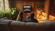 © Chaikit - a live election broadcast in the united states is shown on the television screen a family of three watches intently in a warmly lit living room decorated with wood paneling and green indoor plants