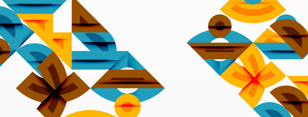 Wall Mural - Abstract geometric background with shapes, featuring circular and rounded elements. Bold contrast, smooth gradients, dynamic composition, futuristic style