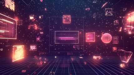 Wall Mural - abstract technological interface with floating data in a digital space