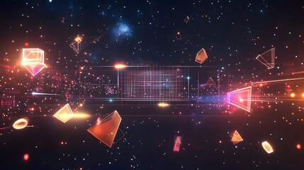 Wall Mural - abstract futuristic space scene with geometric shapes and stars