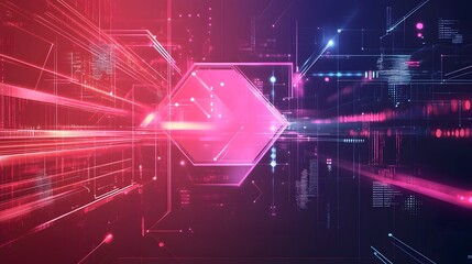 Wall Mural - abstract digital landscape featuring glowing geometric shapes and data streams