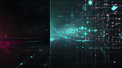 Wall Mural - digital abstraction featuring glowing lines and points in space
