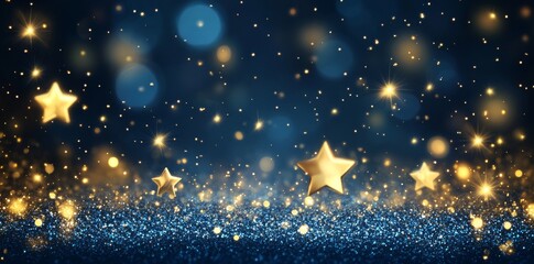 Wall Mural - abstract background with blue glitter lights and bokeh, defocused glowing effect.