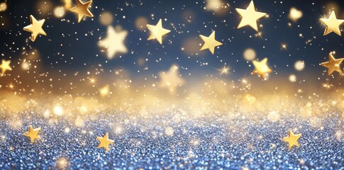 Wall Mural - abstract background with blue glitter lights and bokeh, defocused glowing effect.