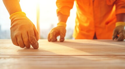 Aufkleber - Industrial Construction Landscape Hands-On Approach with Wood Textures and Safety Gear - Strategic Project Planning for Infrastructure Development and Sustainable Growth
