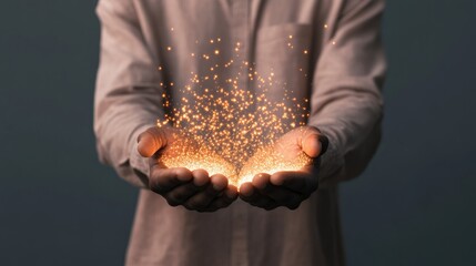 Leinwandbilder - Digital Harmony Gentle Hands Cradling Glowing Virtual Connections in Ethereal Light - Innovative Tech Solutions for Emotional Wellbeing and Professional Care Strategies