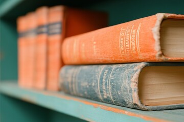 Poster - Vintage Library Aesthetic Textured Book Spines in Academic Shelving for Cultural Heritage Content and Educational Interior Design in Professional Spaces