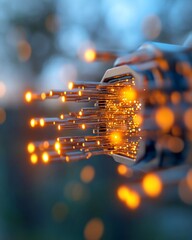 Fototapete - Bioluminescent Fiber Optics Display Digital Networking Glow with Holographic Effects - Advanced Tech Content and Futuristic Communication Solutions