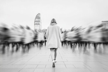 Leinwandbilder - Dynamic Urban Focus Person in Motion Blur with Modern Architecture - Personal Development Imagery for Workplace Creativity and Individual Empowerment