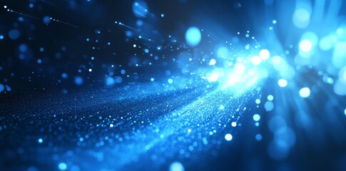 Wall Mural - abstract futuristic background with blue glowing lights and a blurred data center or server room in 