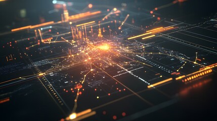 Wall Mural - abstract representation of a futuristic digital network with glowing connections