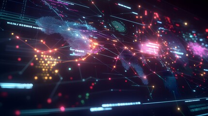 Wall Mural - global network connectivity visualized with data points and bright lines
