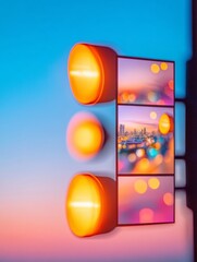 Poster - Vibrant Digital Newsroom Aesthetic LED Screens and Bokeh for Futuristic Journalism - Dynamic Storytelling and Data-Driven Media Interface Design