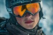 © Studio_art - skier in the mountains, close-up of a paraglider pilot wearing reflective goggles with paragliders in action