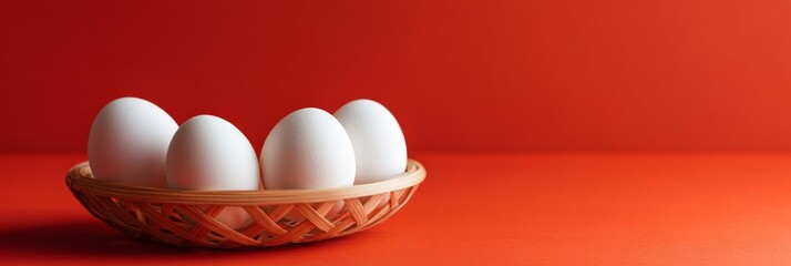 Aufkleber - Festive Art Deco Eggs on Vibrant Red Modern Visual Merchandising for Holiday Promotions and Artistic Culinary Displays in Premium Retail Environments