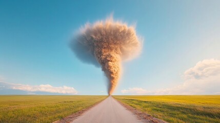 Aufkleber - Whimsical Weather Dramatic Tornado Funnel on Rustic Road - Visual Storytelling for Severe Weather Documentation and Impact Analysis in Environmental Sciences