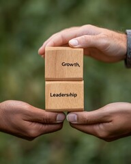 Leinwandbilder - Minimalist Leadership and Growth Blocks Wooden Hands-On Team-Building Display for Strategic Corporate Development and Employee Engagement - Earthy Professional Workshop Visuals