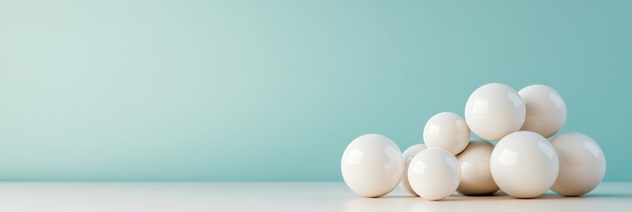 Poster - Modern Minimalist Spheres White Ceramic Balls on Pastel Surface for Corporate Content and Digital Marketing - Clean Design and Professional Aesthetic in Business Communication